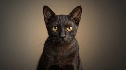 Black cat with yellow eyes, portrait, close-up, studio shot, animal, pets.
