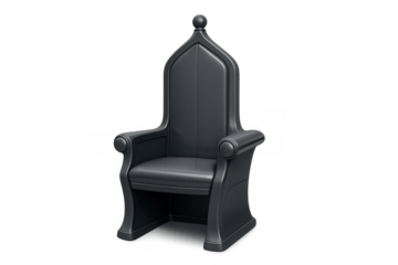 Black, empty gothic throne on a transparent background, symbolizing monarchy, royalty, rule, supremacy, and status