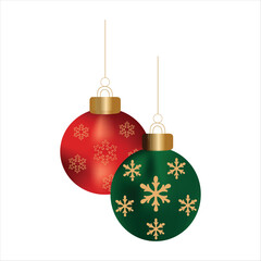 Two christmas ornaments isolated on, red and green decoration