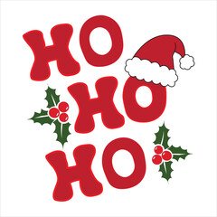 Ho ho ho text with santa hat and holly isolated on