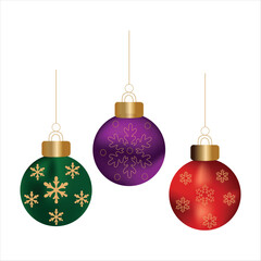 Three colorful christmas balls isolated on for decoration
