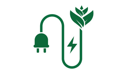 Minimalist green power plug icon. Eco-Friendly Electric vector Illustration.