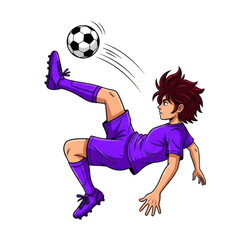 Anime soccer player performing a bicycle kick with a soccer ball