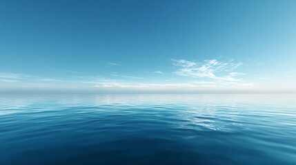 Fototapeta premium Clear, minimalist seascape featuring calm blue water, a clear horizon, and open sky. (AI Generated)
