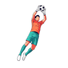 Soccer goalkeeper leaping to catch ball in midair