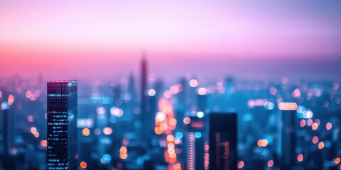 Vibrant Cityscape at Dusk with Soft Blurry Lights
