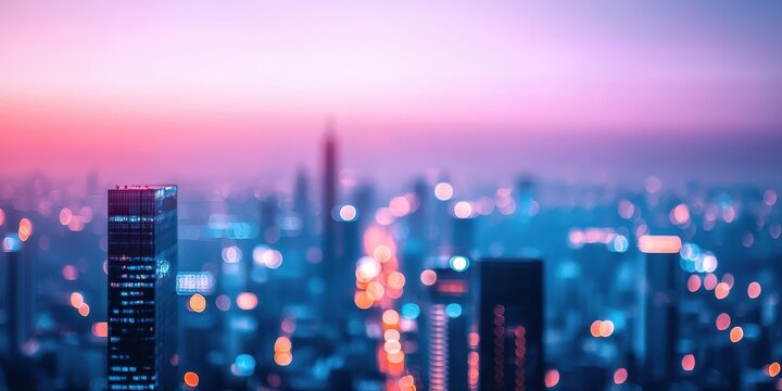 Vibrant Cityscape at Dusk with Soft Blurry Lights