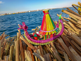 Small reed raft built by artisans from the Uros island of Lake Titicaca
