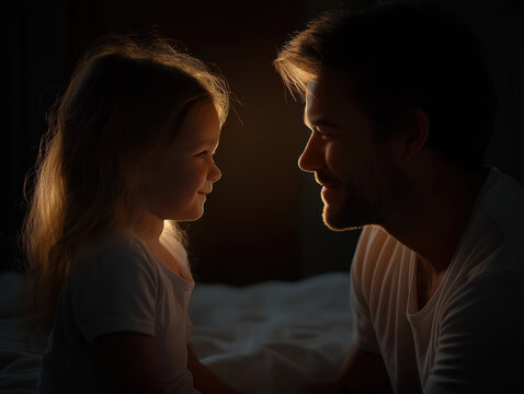 Father and daughter share a joyful moment at home in soft light - Powered by Adobe