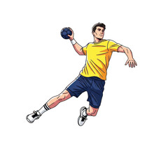 Handball player in mid air throwing the ball