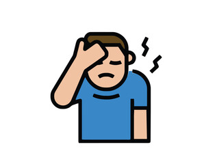 Vector illustration of a man suffering from a severe headache or migraine, clutching his head in discomfort, suitable for health and medical related designs