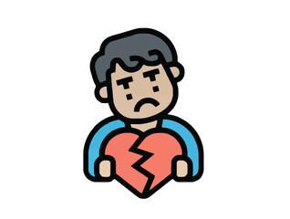 Broken Heart Icon Depicting Sadness, Grief, and Emotional Pain with a Simple Illustration