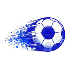 Futuristic blue energy soccer ball exploding with light