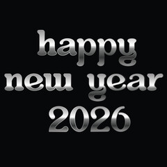 Silver Metallic 3D Happy New Year 2026 Text Design