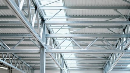 Medium shot of lightweight steel joist system showing delicate framework ideal for supporting floors in commercial buildings with efficiency and durability.