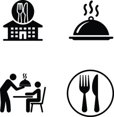 Restaurant, dining, food service, hot meal, and catering icons