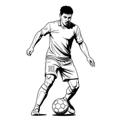 Soccer player dribbling ball in stylized outline art