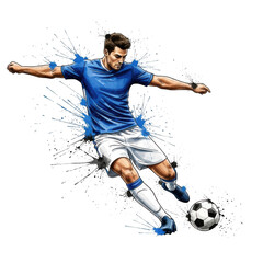 Dynamic soccer player kicking ball with splash effect