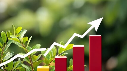 Growth chart showing increasing progress in business over time with green nature background for a positive outlook