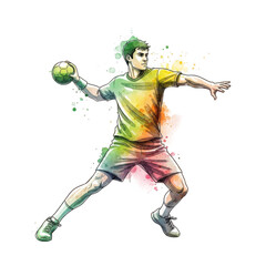 Dynamic watercolor handball player in action