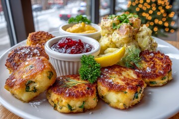 Plato generoso servido en una mesa con delicias y guarniciones en un restaurante acogedor