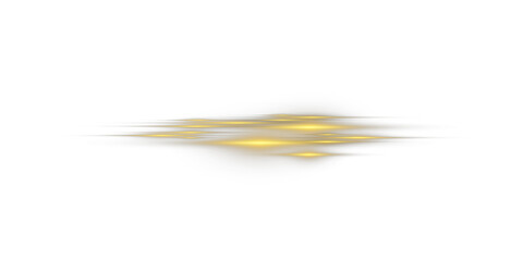 Golden horizontal light streak PNG with soft glowing beams and smooth reflections, ideal for motion effects, highlights, magical accents, and dynamic light overlays in design.