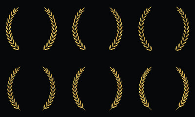 laurel wreath icon set, golden laurel wreath from leaves . Set of golden laurel wreath element for winner, award, champion. Tree branch wreath