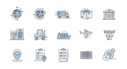 Logistics and Delivery Service Icons Set.