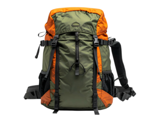 Green and Orange Hiking Backpack on Black Background