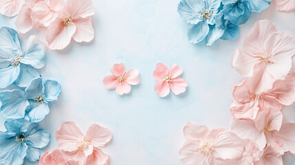 The image features watercolor paintings of light blue and pink flowers with the text Boy or Girl in the center, suggesting it is related to a gender reveal event