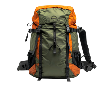 Green and Orange Hiking Backpack on Black Background