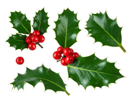Holly leaves with red berries on black background
