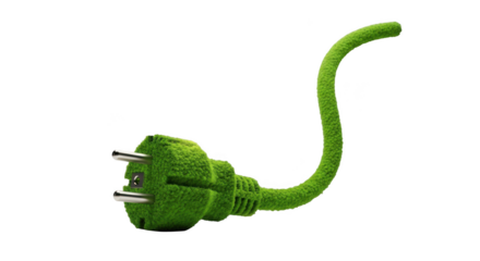 Green electrical plug covered in lush moss on a black background