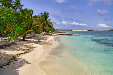 Tropical landscape of Hudhuranfushi island in the Maldives. Indian Ocean