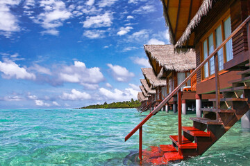 Tropical landscape of Hudhuranfushi island in the Maldives. Indian Ocean