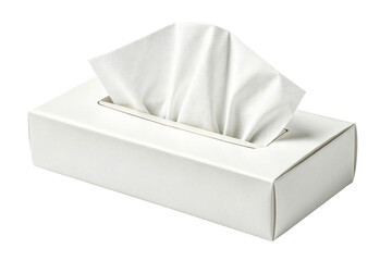 Convenient white tissue box with a folded soft paper sheet peeking out for easy access in healthcare or personal care settings