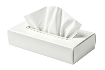 Convenient white tissue box with a folded soft paper sheet peeking out for easy access in healthcare or personal care settings