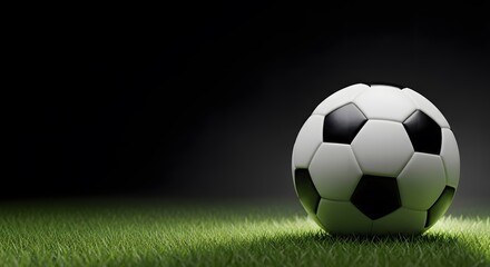 Soccer ball on green grass with dark background for sport illustration