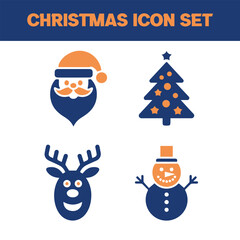 Santa Claus, Christmas Tree, Reindeer, and Snowman Solid Vector Icons