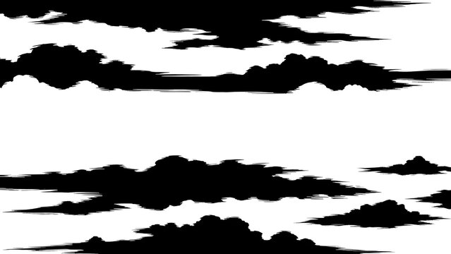 Dark silhouette clouds against a white sky background