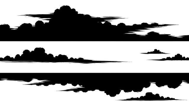 Dramatic black cloud silhouettes against white background