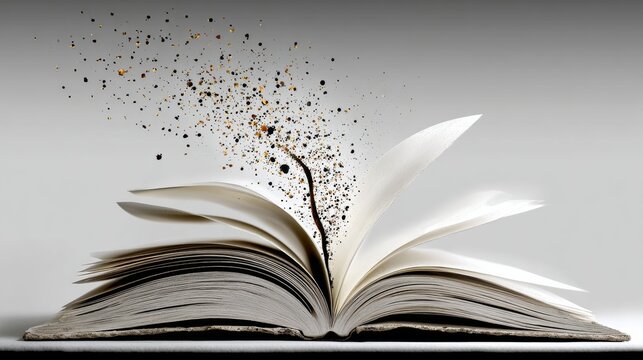 Book is open to a page with a large, swirling, colorful speckled pattern. The book appears to be a children's book, and the colorful speckles give it a playful, whimsical feel - Powered by Adobe