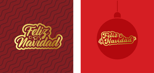 Feliz Navidad Merry Christmas in Spanish quote red card with golden text vector design, creative holiday typography, modern festive graphic art for cards, invitations, social media banners