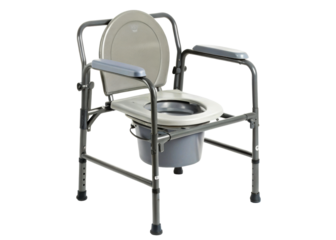 Adjustable folding portable commode chair with bucket and armrests for elderly and disabled individuals offering mobility assistance and home care solutions