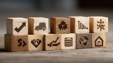 Wooden blocks displaying budgeting and finance icons convey a concept of strategic financial planning, investment, and budget management for efficient resource allocation