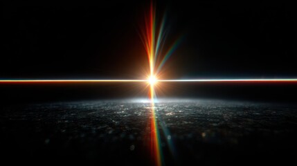 Light leak overlay with bokeh rainbow effect and noisy film texture flare on black background, abstract colorful background