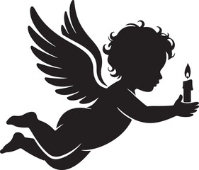 Angel with a candle. christmas symbol. vector silhouette