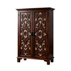 Stunning hand-carved wooden cabinet with floral details, perfect for adding a touch of elegance and sophistication to your living space