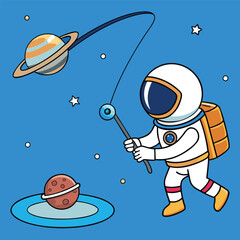 Cartoon boy astronaut vector illustration drawing of a child having fun in space with his funny dog