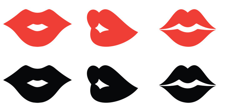 Female Lips & Mouth Icon Set &ndash; Silhouette, Flat and Vector Illustration Collection